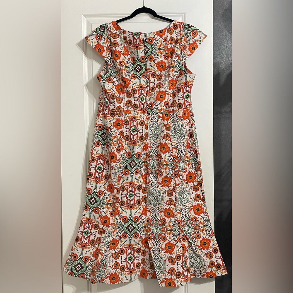 Anthropologie Mosaic Floral Midi Dress in Red, Green, Cream - Picture 11 of 15